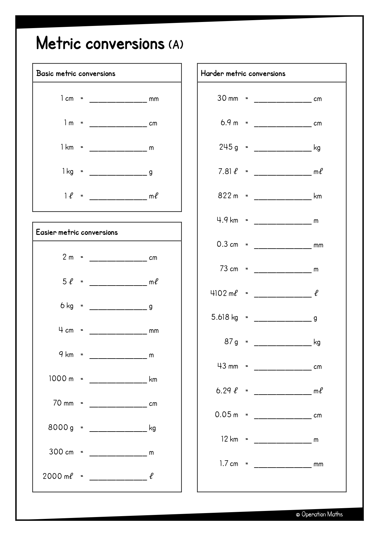 Metric conversions worksheet